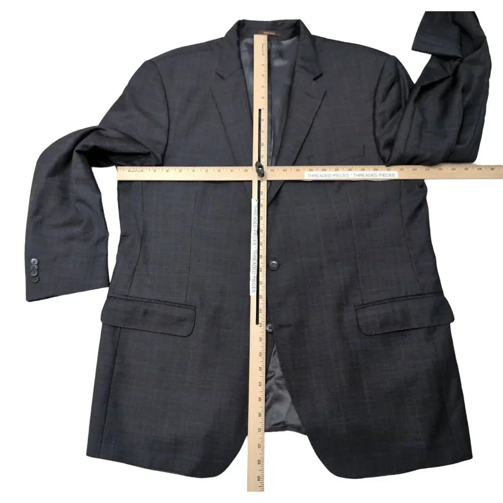 Peter Millar Blazer Mens 46T Gray Blue‎ Windowpane Wool 2 Button Business Casual